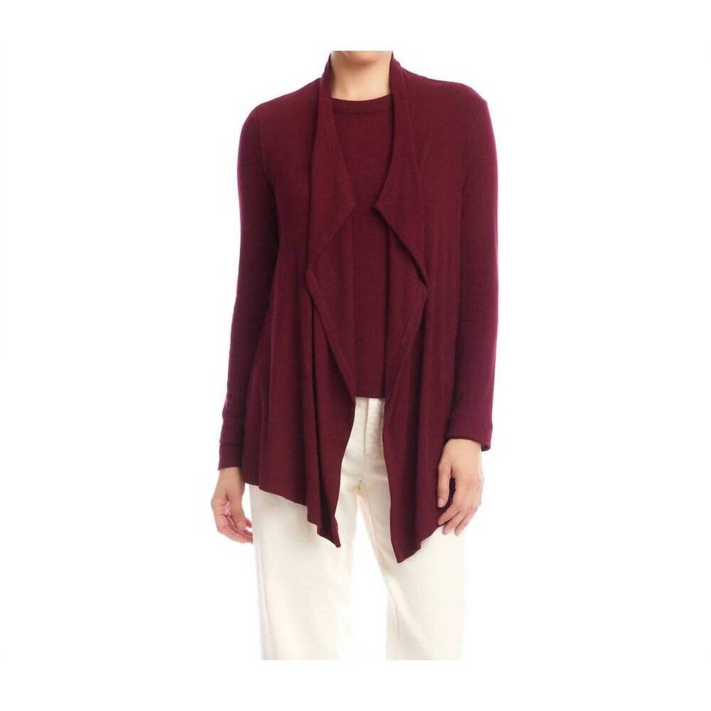 NEW KAREN KANE long sleeve ribbed drape front cardigan in wine